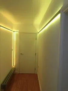 RGB LED strip lights installation in South East London, showing vibrant, colourful home lighting