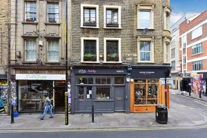 Vida Bakery shop front in Brick Lane after a complete shop refit, featuring a bright, welcoming café entrance.